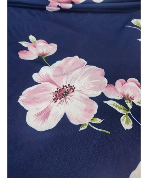 Granatowa elastyczna dzianina Jersey - różowe orchidee